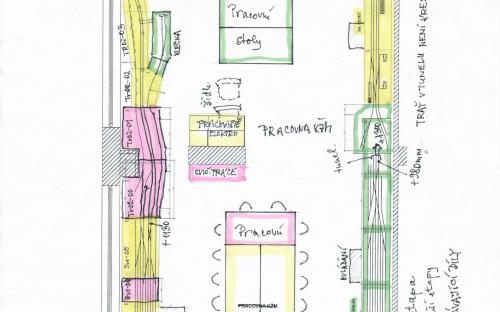 Náčrt nového plánu kolejiště v pracovně KŽM - platný po roce 2020  